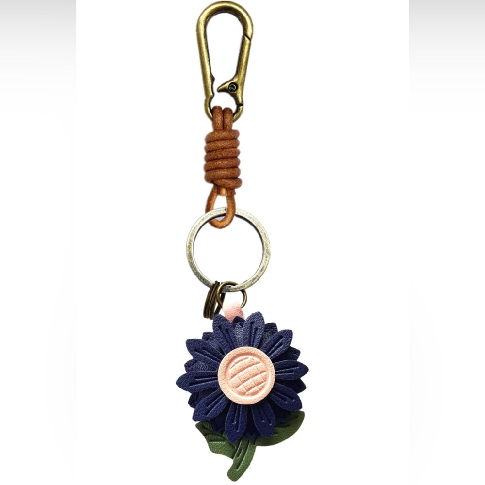 Leather Flower Keychain or Bag Charm with Gold Clip - Picture 10 of 10
